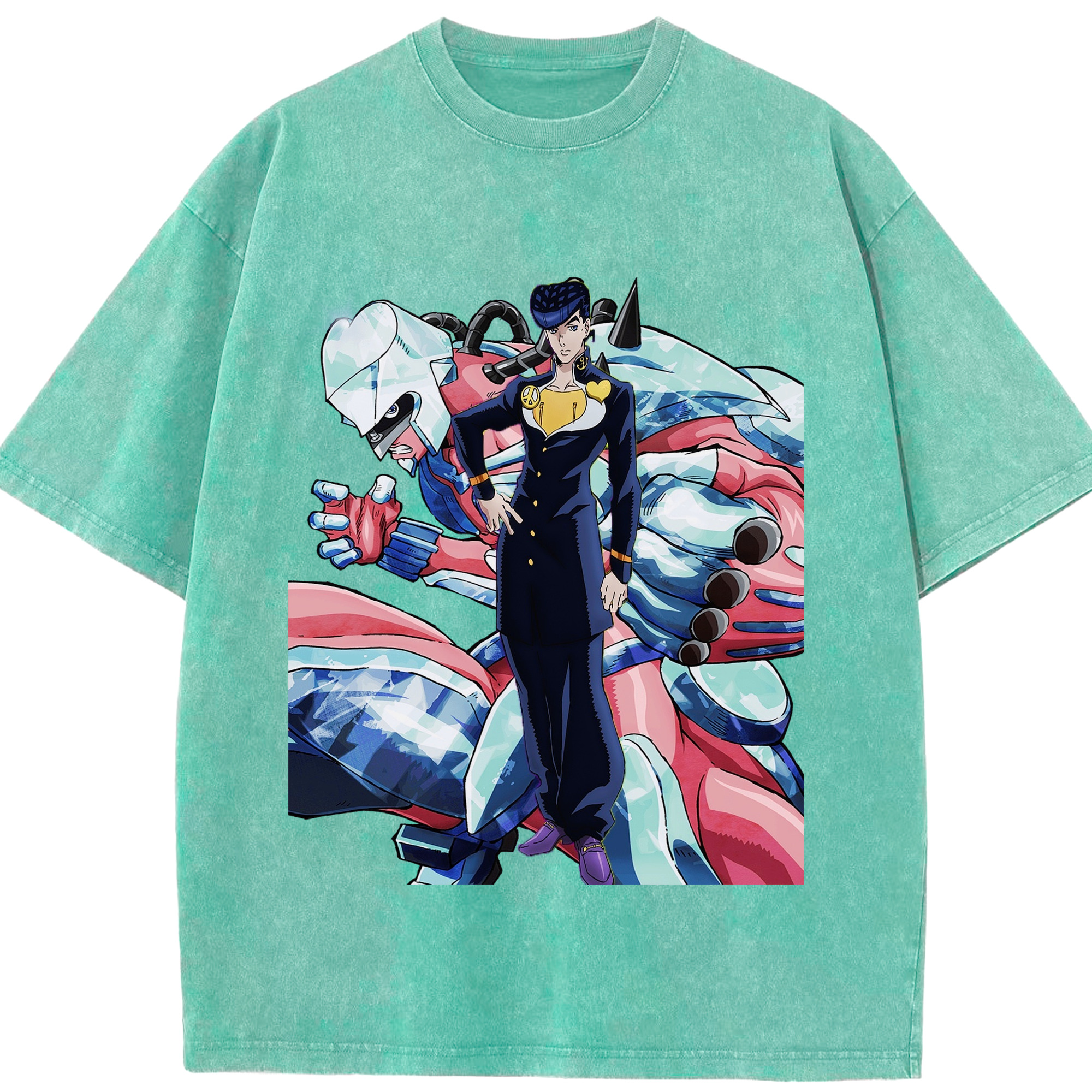 （画像用） ジョジョの奇妙な冒険 ひがしかた じょうすけ JoJo's Bizarre Adventure Higashikata Josuke 綿100% ヴィンテージ風 半袖Tシャツ（フロントプリント）